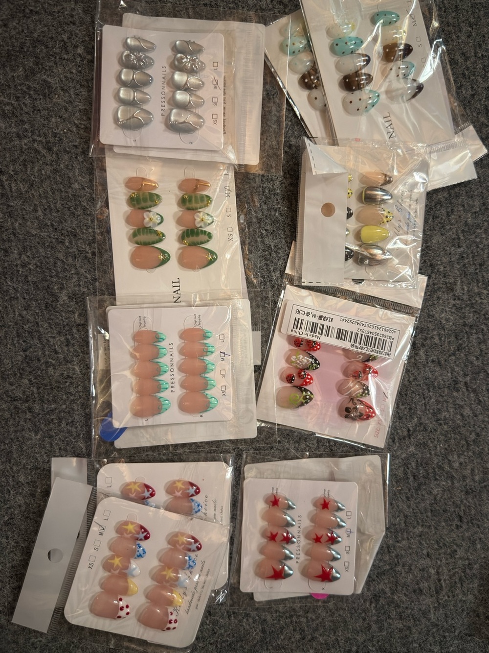 Bundle Lot 10 Handmade Press-On Nail Sets Med Size Short Length French Floral